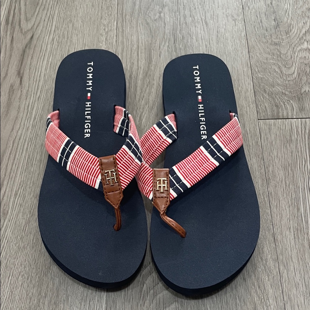 Tommy Hilfiger Navy and Red Flip Flops